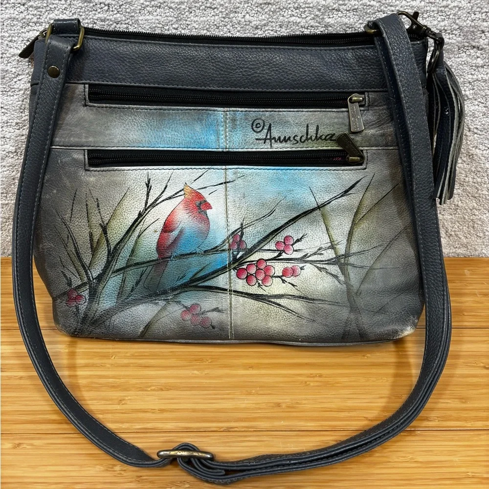 Anuschka Hand-Painted Cardinal Crossbody Bag - Picture 1 of 16